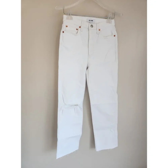 NWD Re/Done High Rise 70's Stove Pipe Distressed Jeans Size 26 White #BA406 - Picture 2 of 13